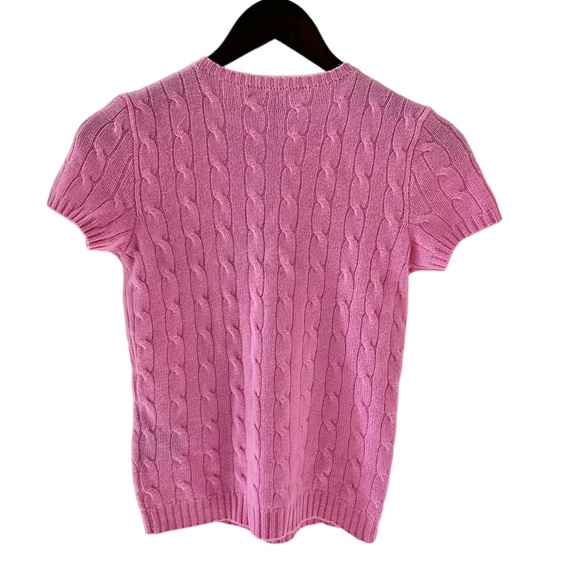 Ralph Lauren Black Label Pink Short Sleeve Lace Up Cashmere Sweater Size Medium - Picture 6 of 9